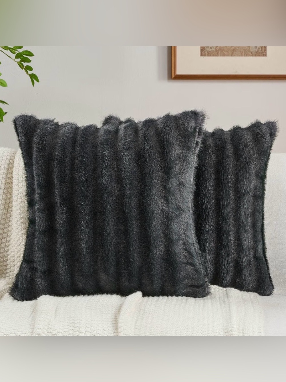 New Luxury Faux Fur Throw Pillow covers Dark Gray 20x20